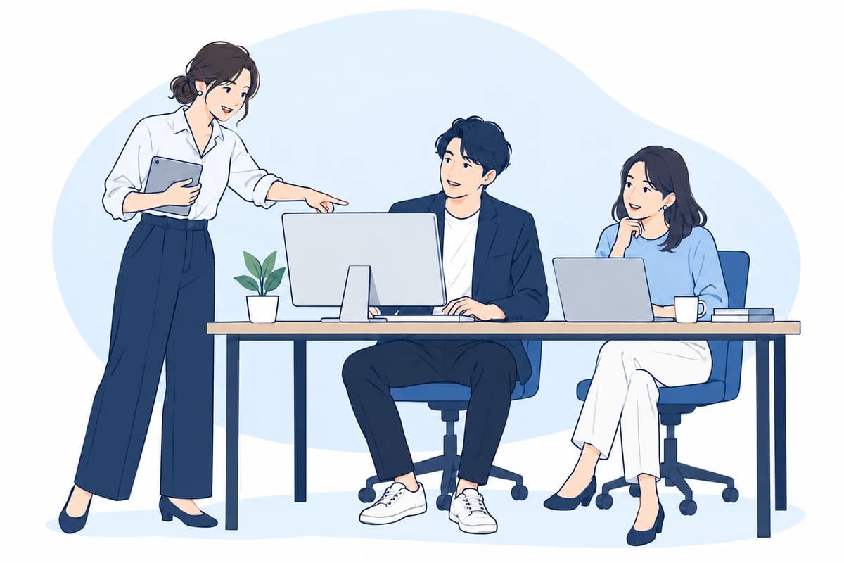 画面を囲んで相談しながら開発を進めるITの専門家たち