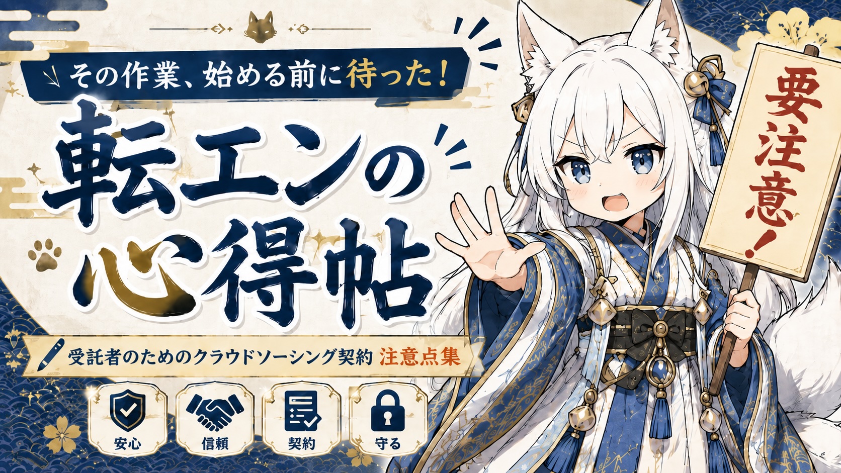 受託者向け 契約注意点集の表紙イラスト ── 仮払い・マイルストーン・連絡の鉄則をまんがで学ぶ